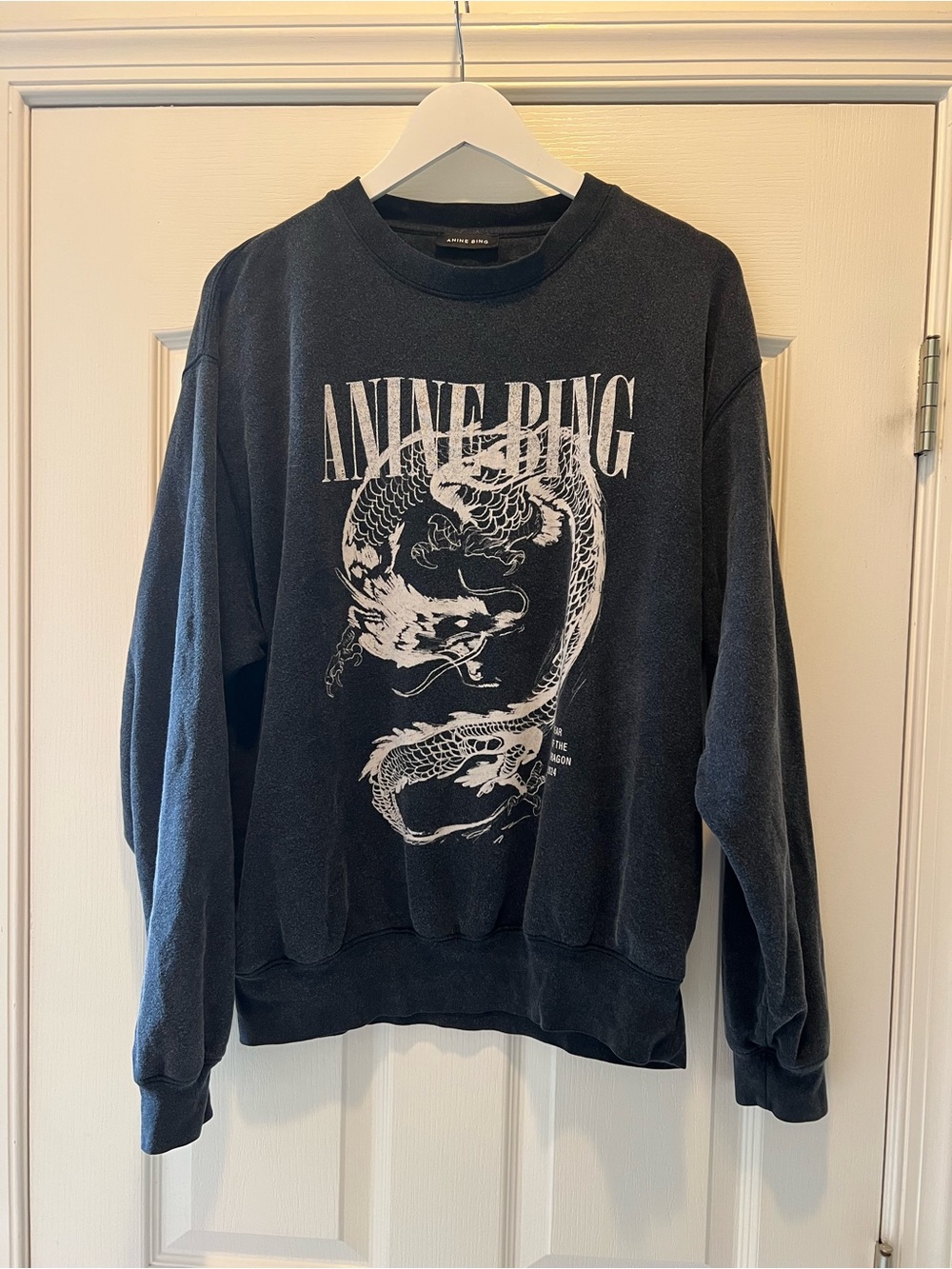 Anine Bing Black Crewneck with White Dragon Graphic